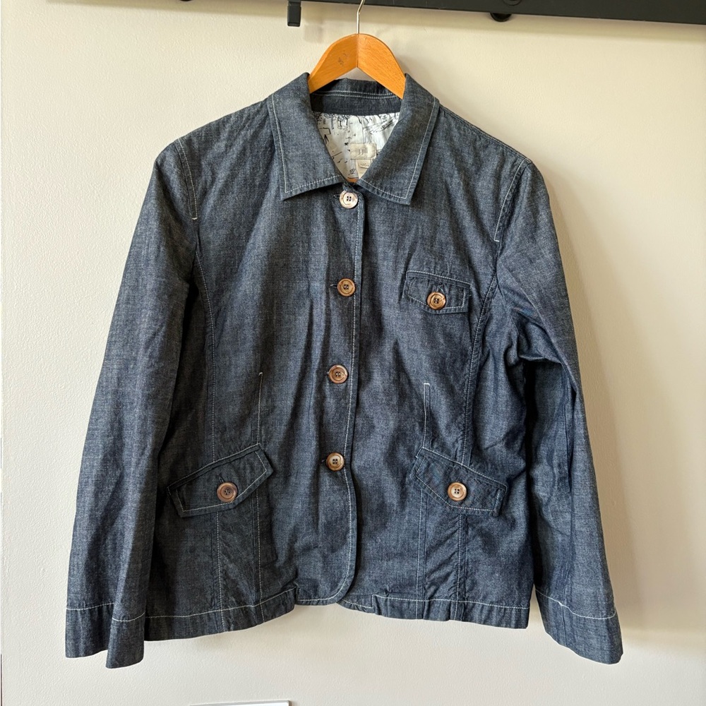 J. Jill Jacket Women's LP Blue Denim Chambray Button Up Lightweight 100% Cotton